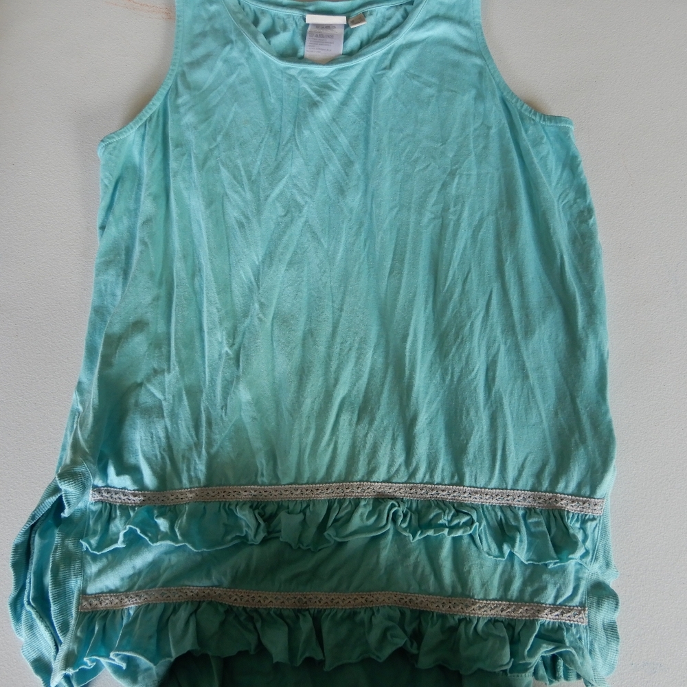 Teal Long Tank top with Lace and Ruffles